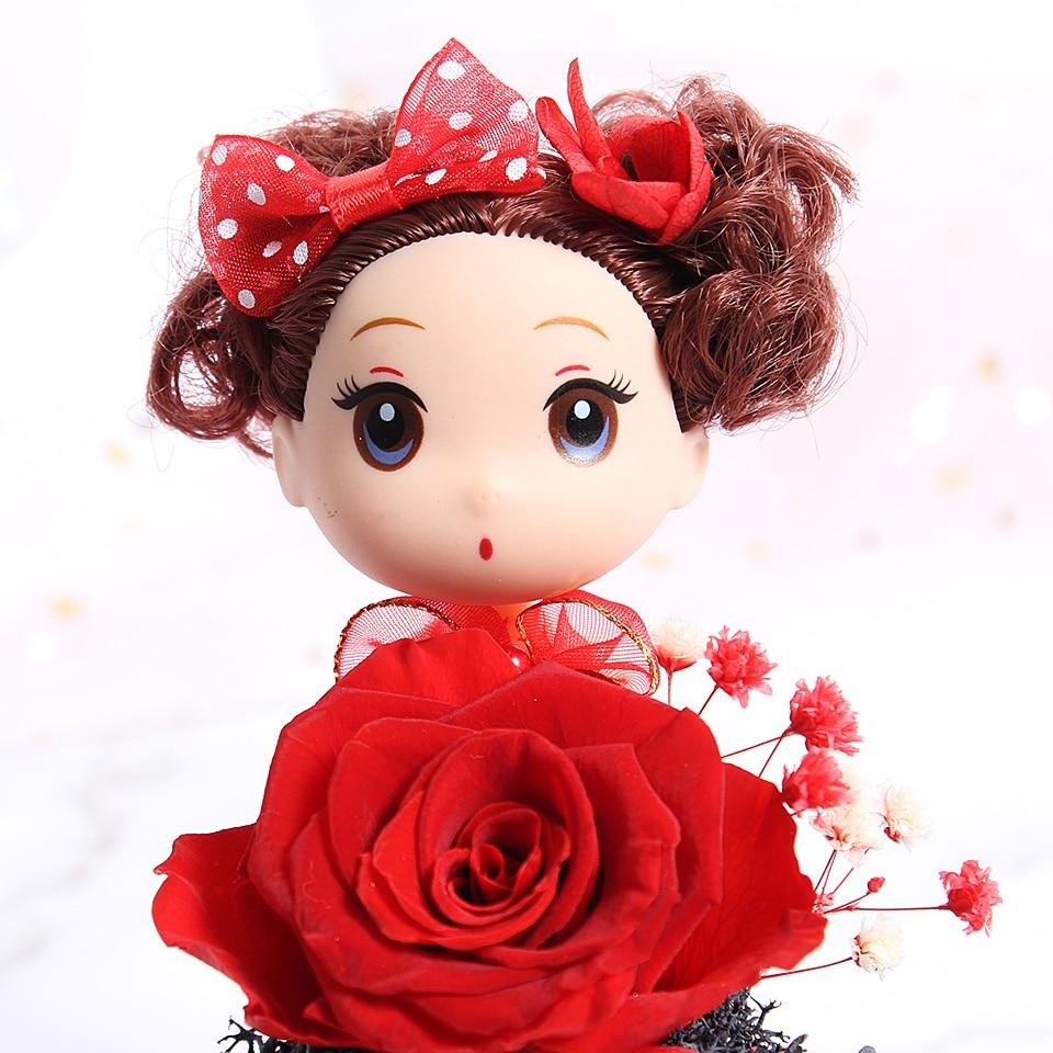 Immortal Enchanted Rose Glass Heart Dome with Princess Doll