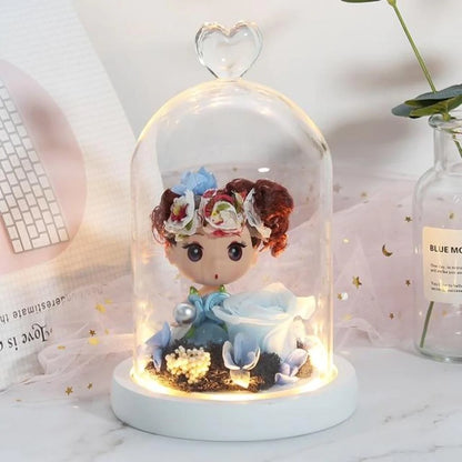 Immortal Enchanted Rose Glass Heart Dome with Princess Doll