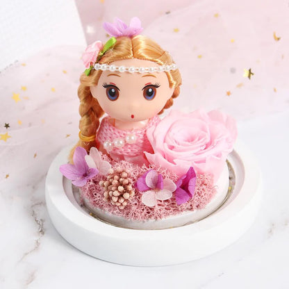 Immortal Enchanted Rose Glass Heart Dome with Princess Doll