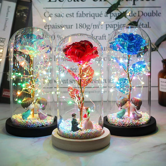 Multi-Color Rainbow Orbs Galaxy Enchanted Rose LED Glass Display