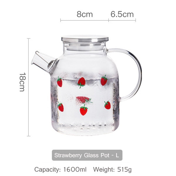 Kawaii Strawberry Glass Water Jug + Cup