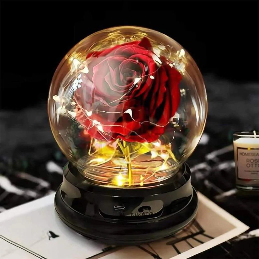 Enchanted Red Rose in Crystal Ball with LED lighting