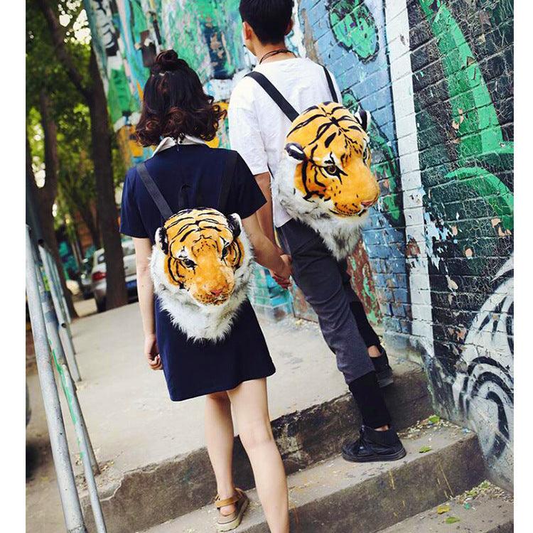 Realistic Lion and Tiger Head Plush Backpacks