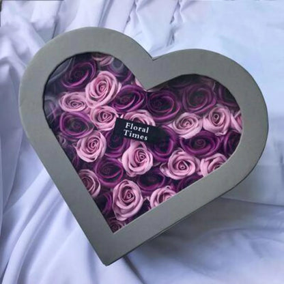 Heart-shaped Gift Box containing Rose-scented Enchanted Soap Flowers