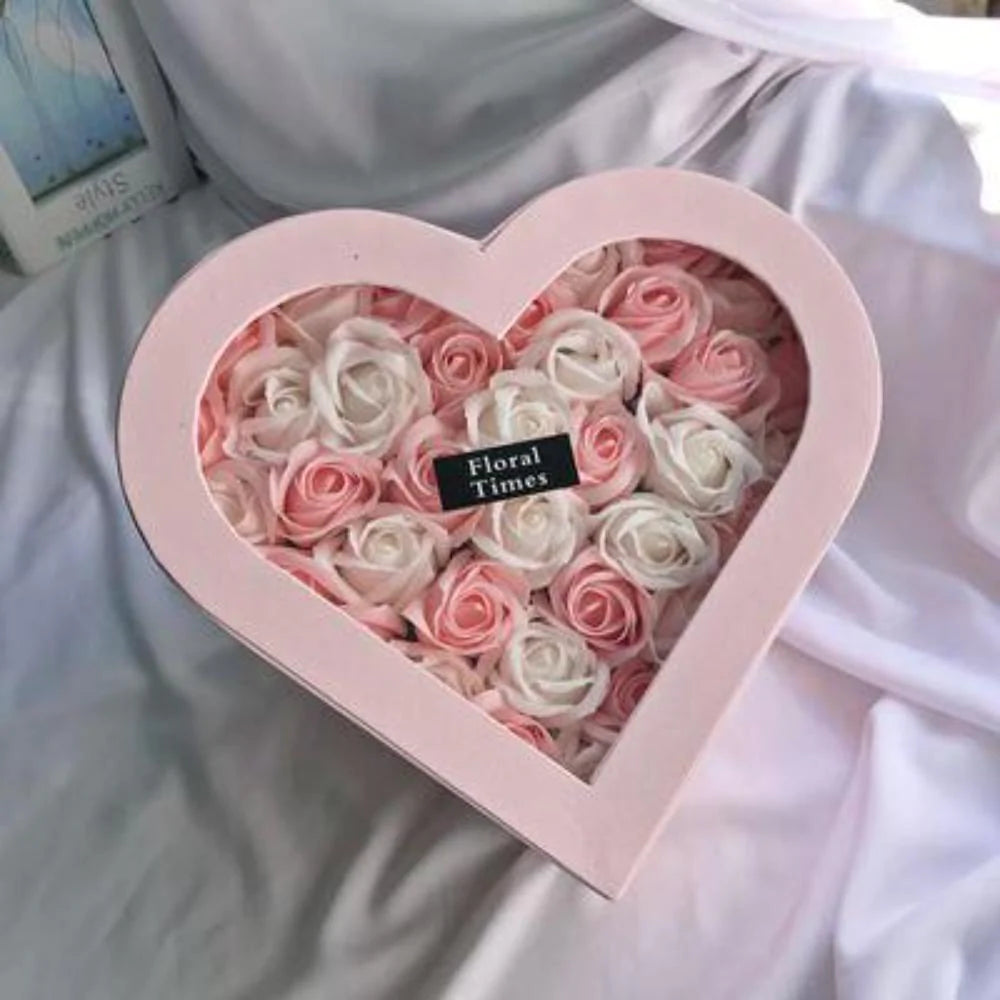 Heart-shaped Gift Box containing Rose-scented Enchanted Soap Flowers