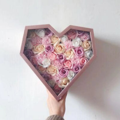 Heart-shaped Gift Box containing Rose-scented Enchanted Soap Flowers