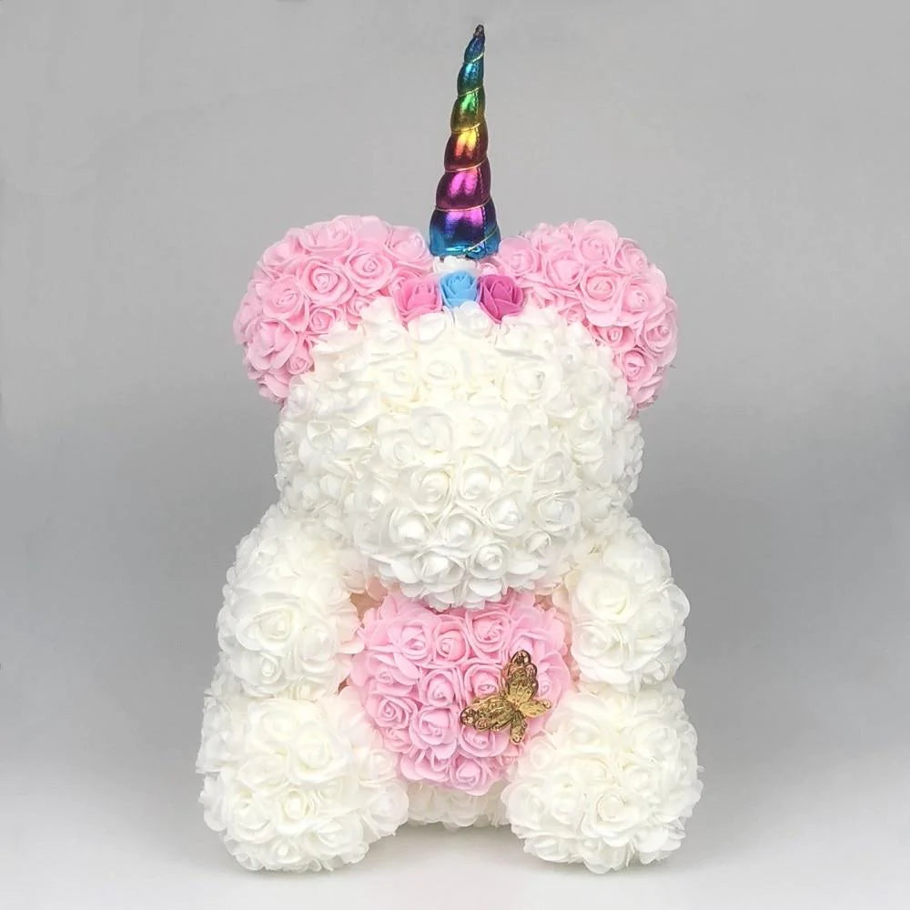 2023 Limited Edition: Unicorn Teddy Bear with Preserved Rose and Butterfly