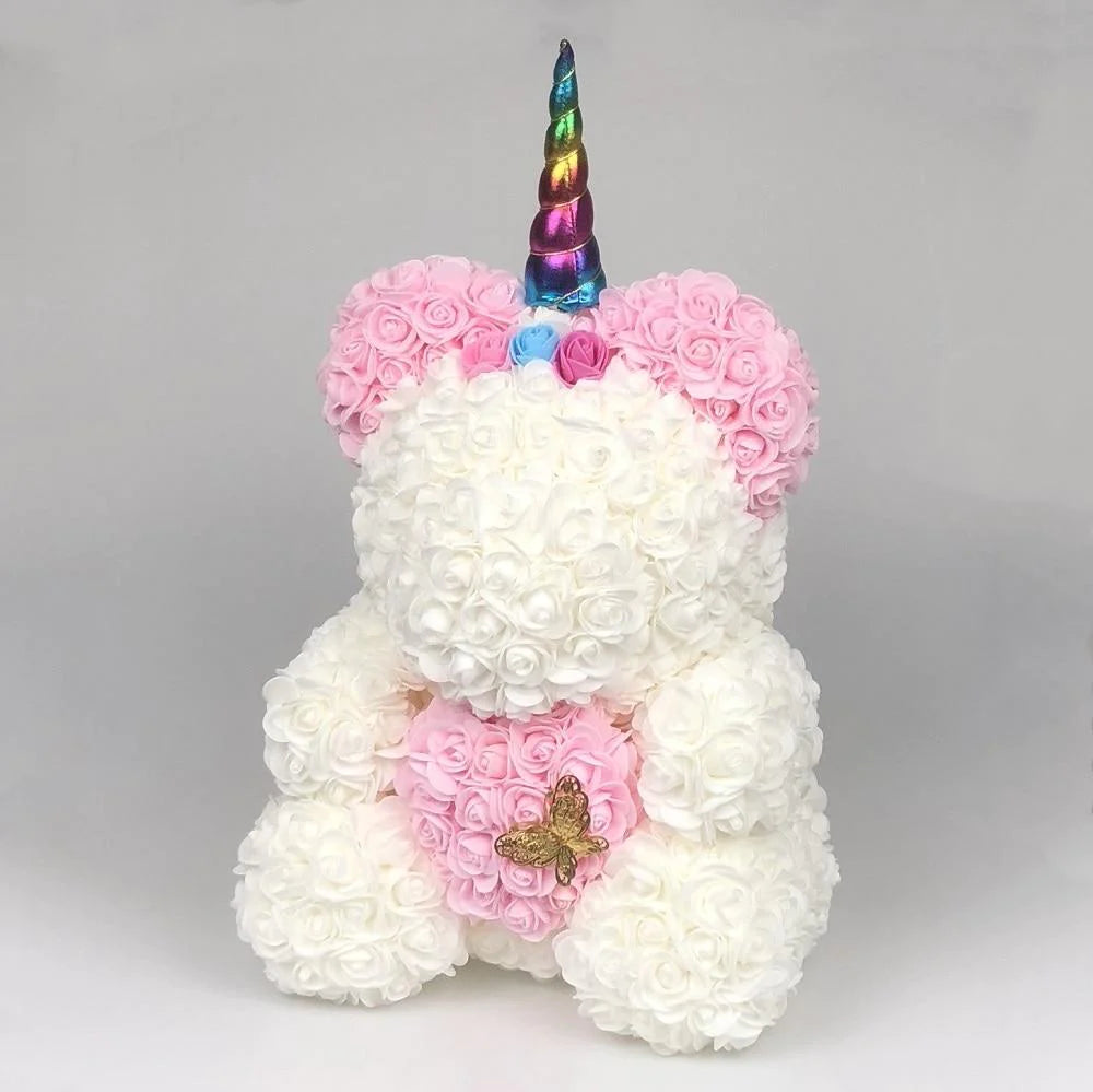 2023 Limited Edition: Unicorn Teddy Bear with Preserved Rose and Butterfly