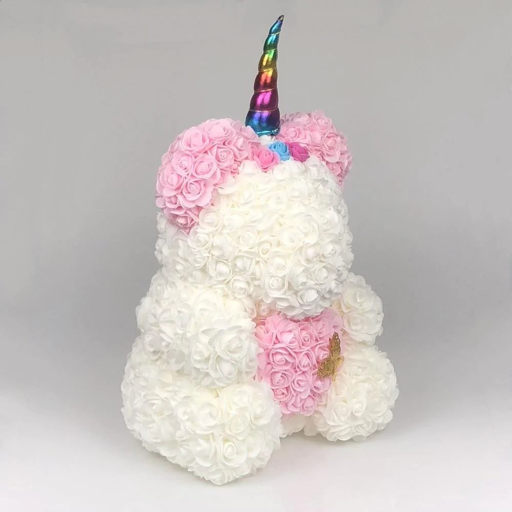 2023 Limited Edition: Unicorn Teddy Bear with Preserved Rose and Butterfly