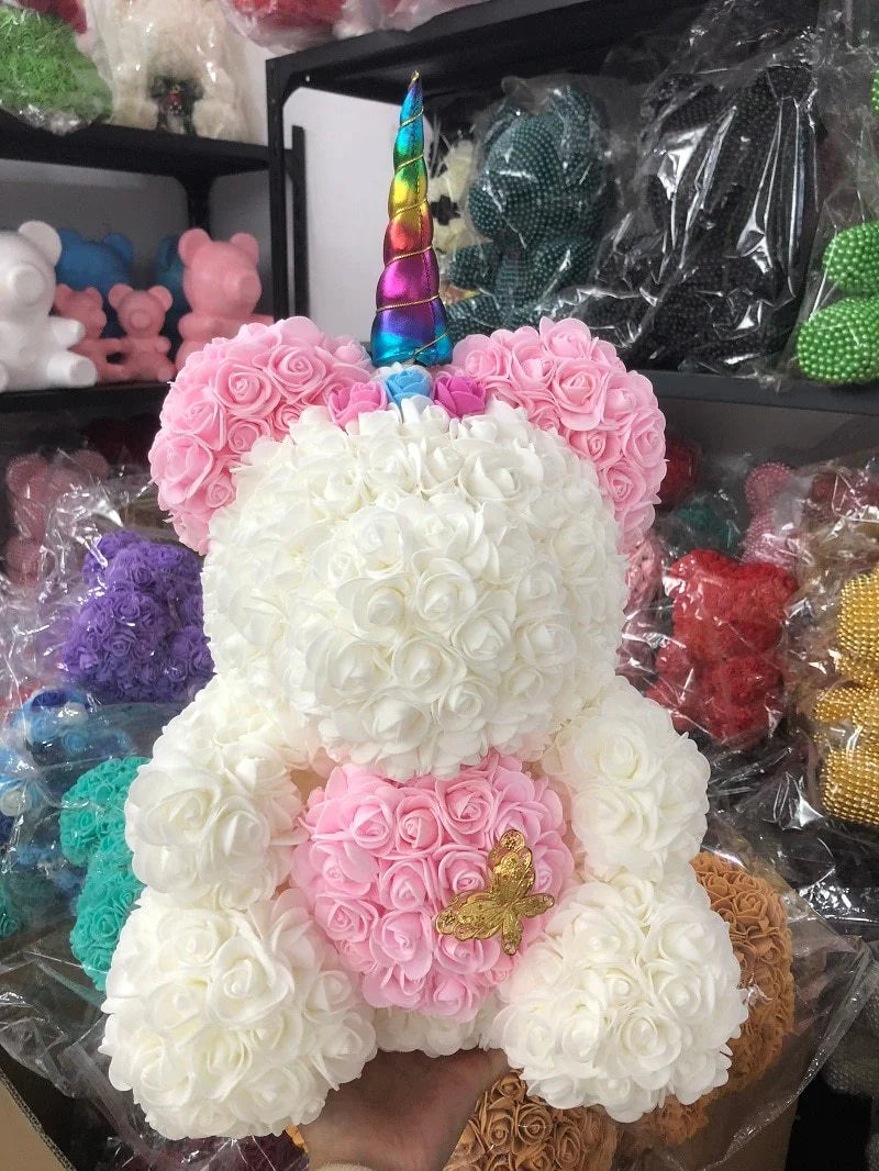 2023 Limited Edition: Unicorn Teddy Bear with Preserved Rose and Butterfly