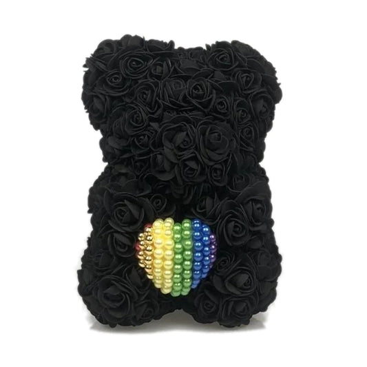 Black Bear Rainbow Pearl Heart Enchanted Forever Rose Teddy Bear