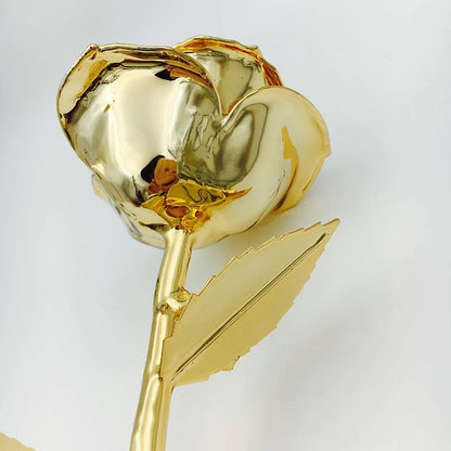 24k Gold Preserved Rose with Long Stem and Display Stand