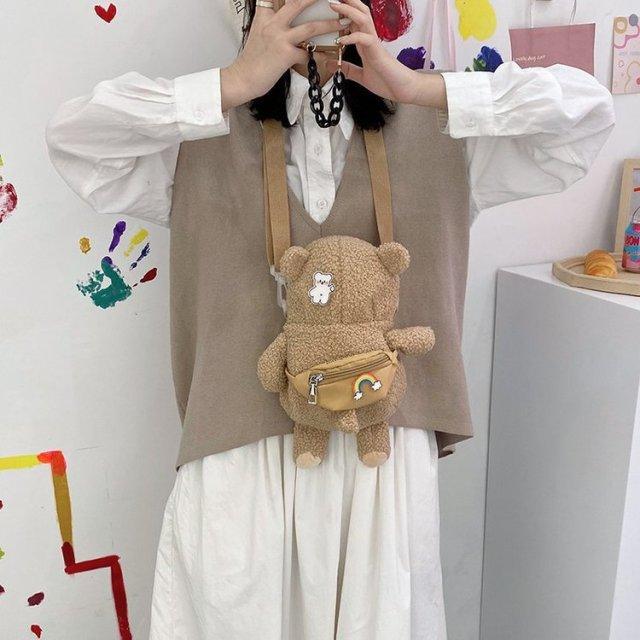 Ulzzang Harajuku Cute Bag, Women Plush Fanny Pack Bear Crossbody Bag