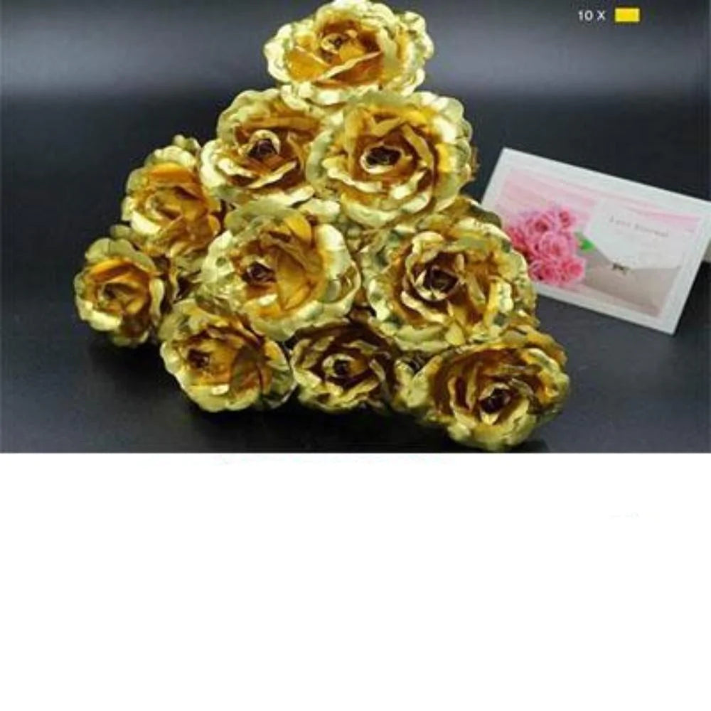 24k Gold Long Stem Roses - 10 Count with 'Love You For Life' Stand and Card Set