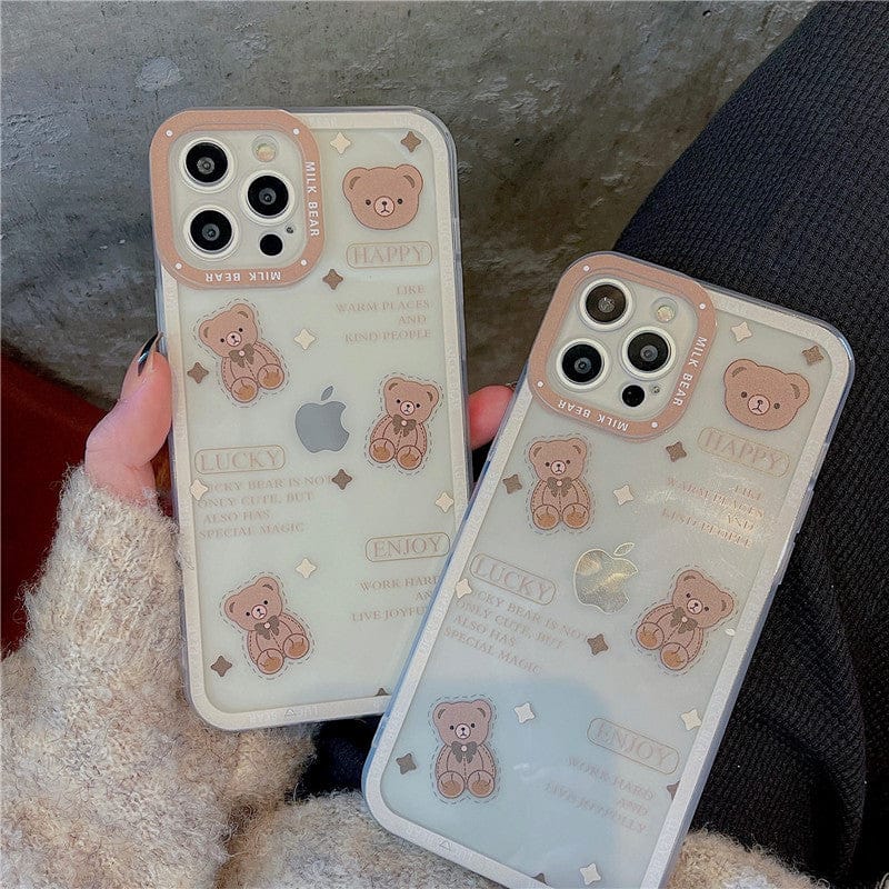 Retro chocolate bear art transparent Phone Case For iPhone