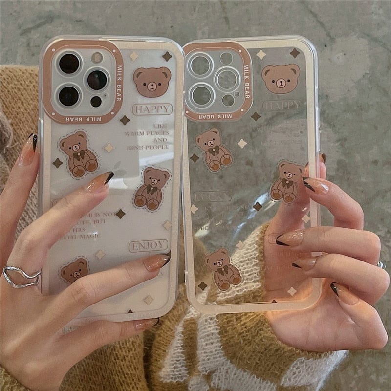Retro chocolate bear art transparent Phone Case For iPhone