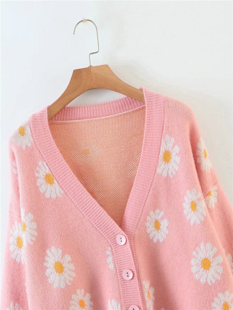 Retro Daisy Print Knitted Cardigan