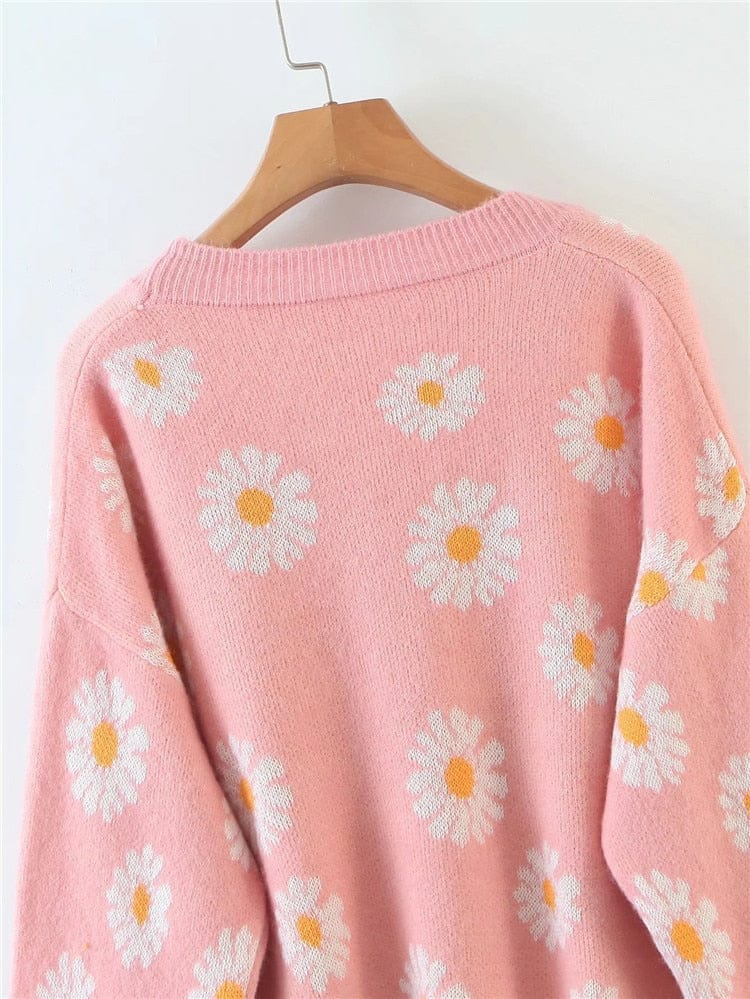 Retro Daisy Print Knitted Cardigan