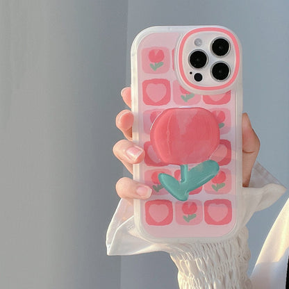 Sweet Girls Summer Tulip Stand Bracket Phone Case For iPhone