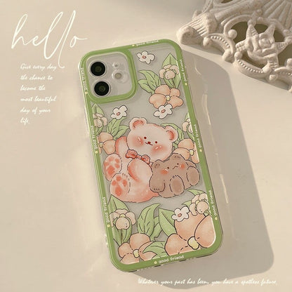 Sweet Retro Garden Bear Friends Phone Case For iPhone