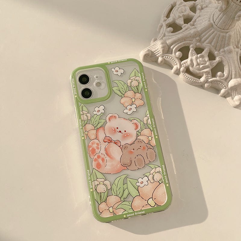 Sweet Retro Garden Bear Friends Phone Case For iPhone
