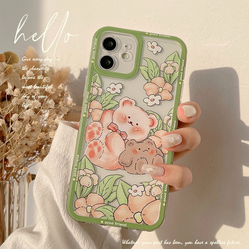 Sweet Retro Garden Bear Friends Phone Case For iPhone Youeni