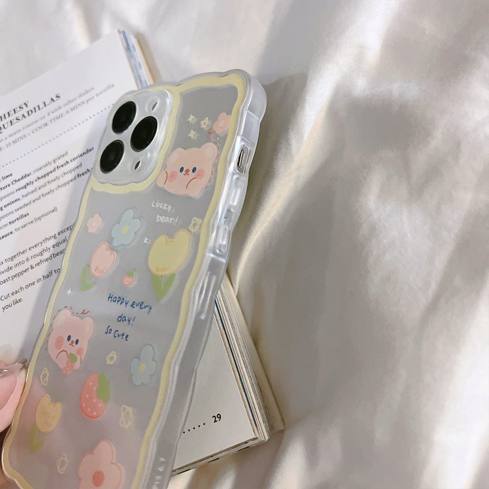 Sweet Summer Chocolate Bear Flowers Transparent Phone Case For iPhone