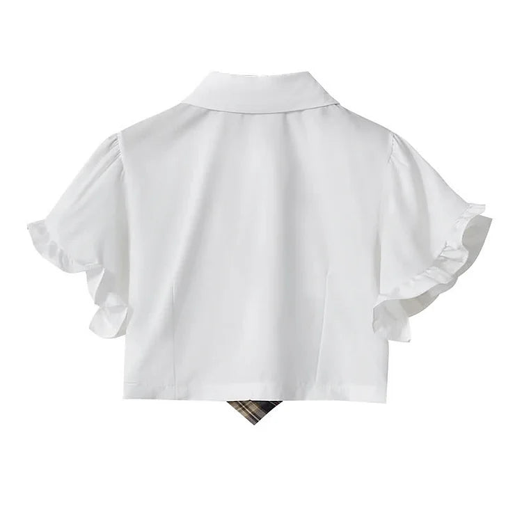 Chic Flouncing Sleeve Polo T-Shirt Suspender Dress