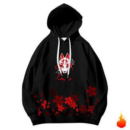 Sakura Fox Magic Unleashed: Vintage Fox Mask Hoodie - A Casual Symphony of Style and Comfort! 🌸🦊