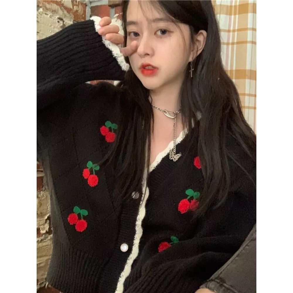 Cherry Embroidery Knit Cardigan Sweater - A Sweet and Stylish Delight! 🍒👚