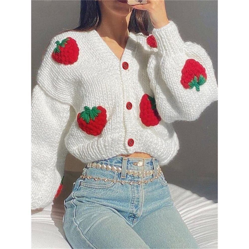 Kawaii Fashion Strawberry Cardigan Sweater - Sweeten Your Style with Strawberries! 🍓👚