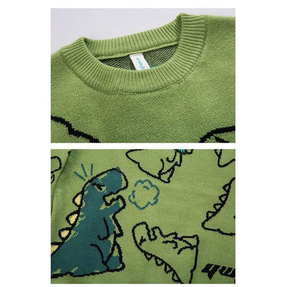 Harajuku Cartoon Dinosaur Sweater - Playful and Comfortable