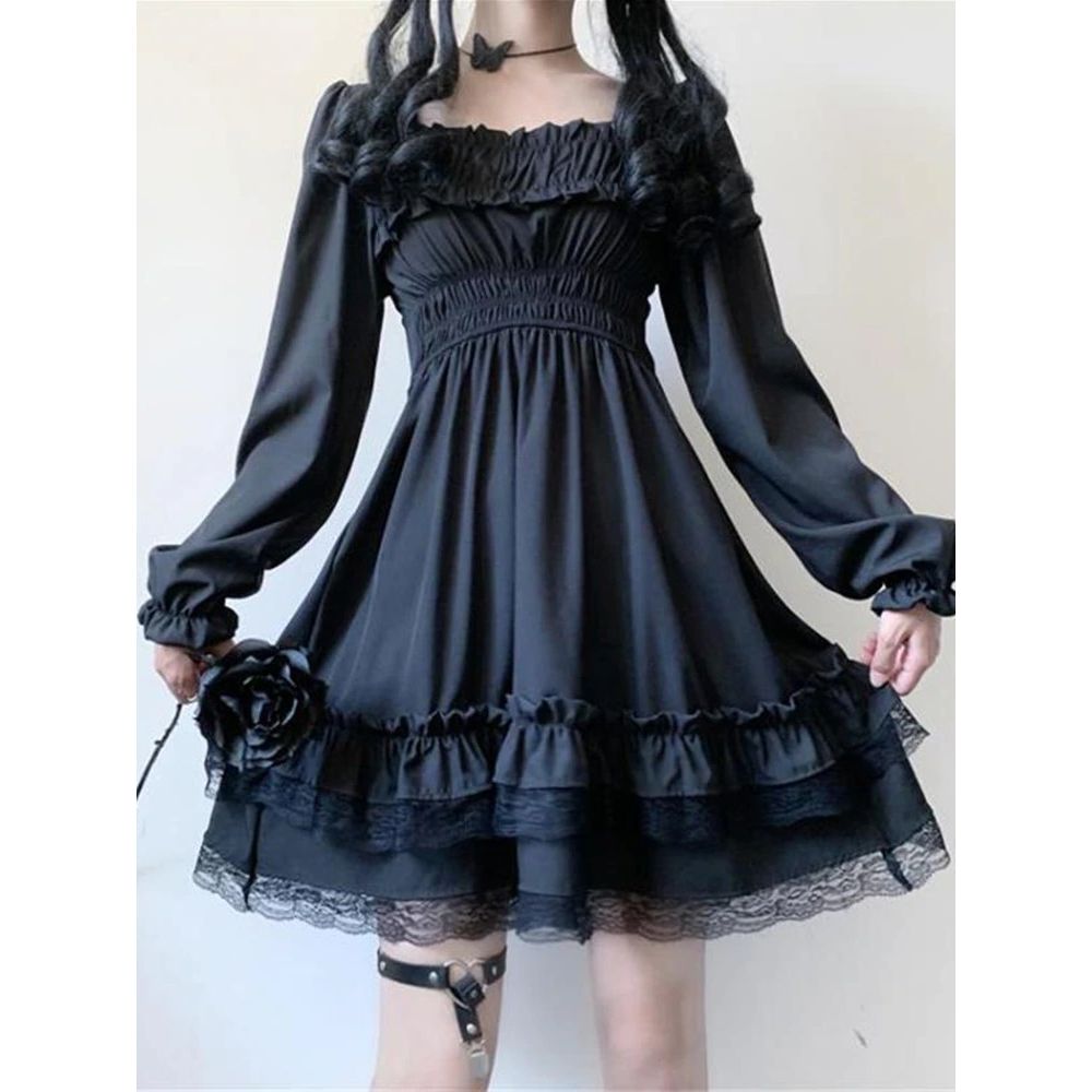 Kawaii Gothic Lace Patchwork Dress for Edgy Elegance