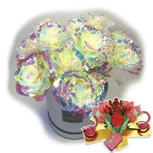 12 Galaxy Roses in a Round Suede Box with a 3D Pop Up Gift Card