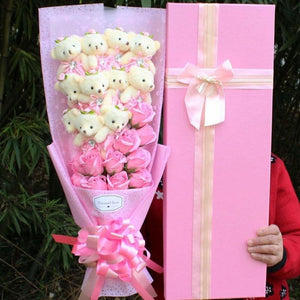 Enchanted Flower Rose Teddy Bear Bouquet (6 Designs)