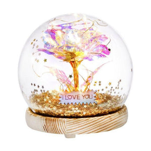 Galaxy-Themed Crystal Ball with Enchanted Red Rose LED Display