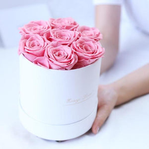 Luxurious, Immortal Enchanted Rose in Round Box - 3 Sizes and Black or White Box Colors