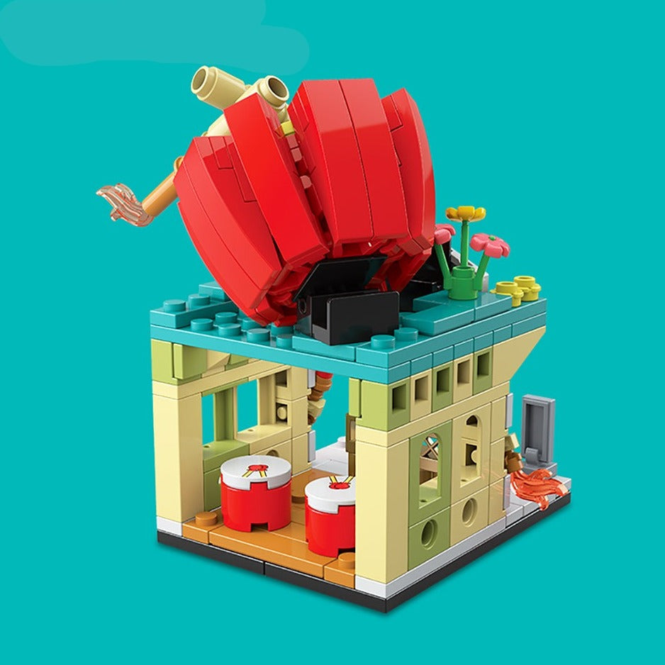 Chinese Lion Dragon Stores Micro Building Sets