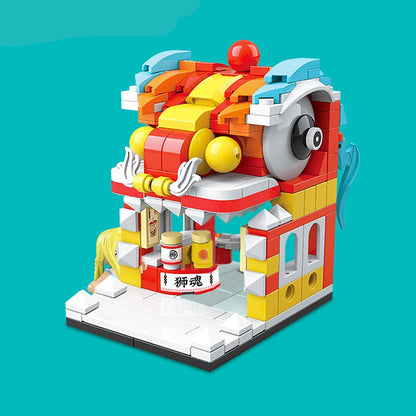 Chinese Lion Dragon Stores Micro Building Sets