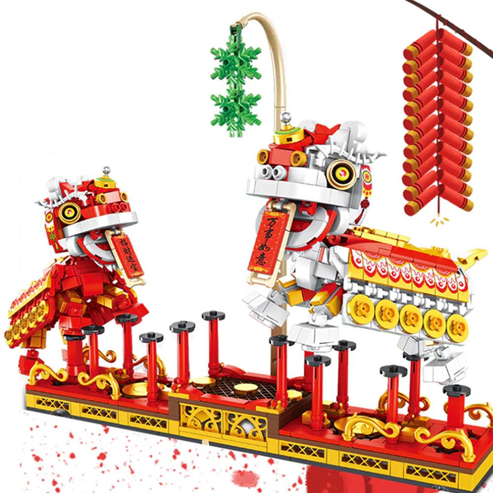 Chinese Lunar New Year Lion and Dragon Dance Building Block Set