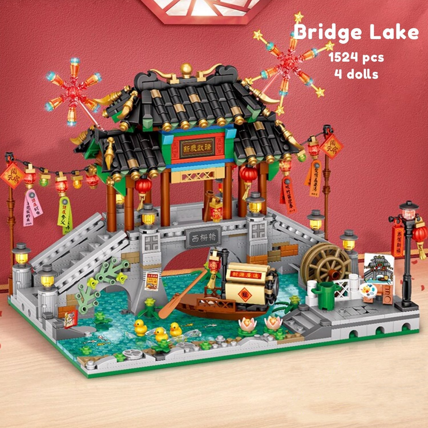 Chinese Street Bridge Pavilion Teahouse Micro Building Set Collection