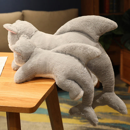 Kawaii Grey Half Cat Half Shark Combo Plushie