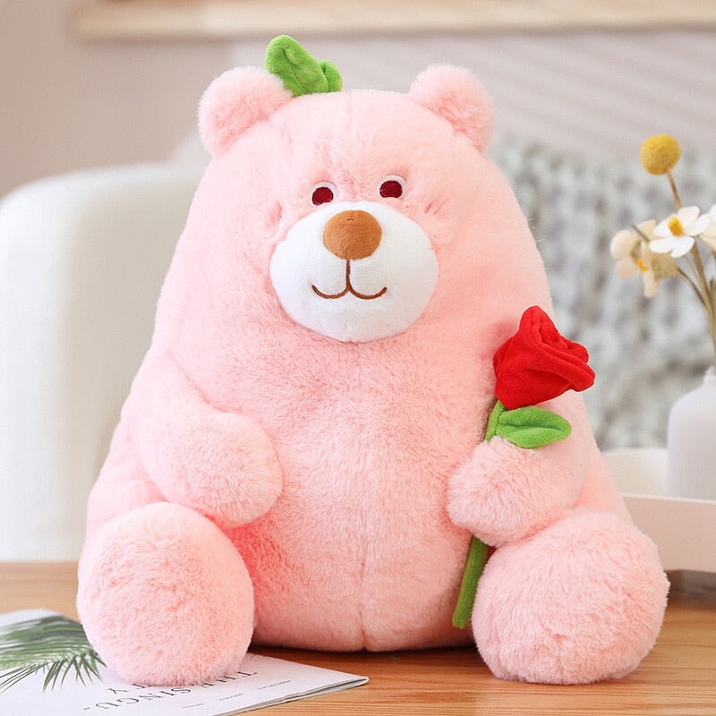 Round Romantic Bear Couple with Rose Plush
