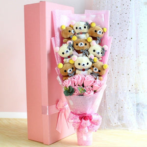Rose-Themed Teddy Bear Plush Bouquet with 8 Options (Optional Gift Box Included)